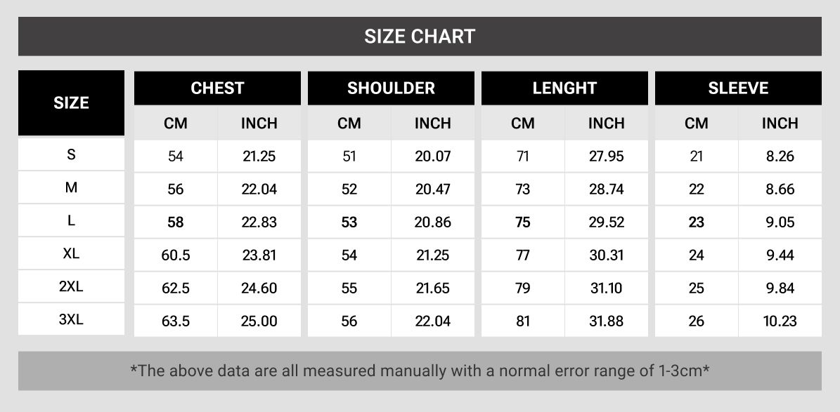 T-Shirt Size Chart